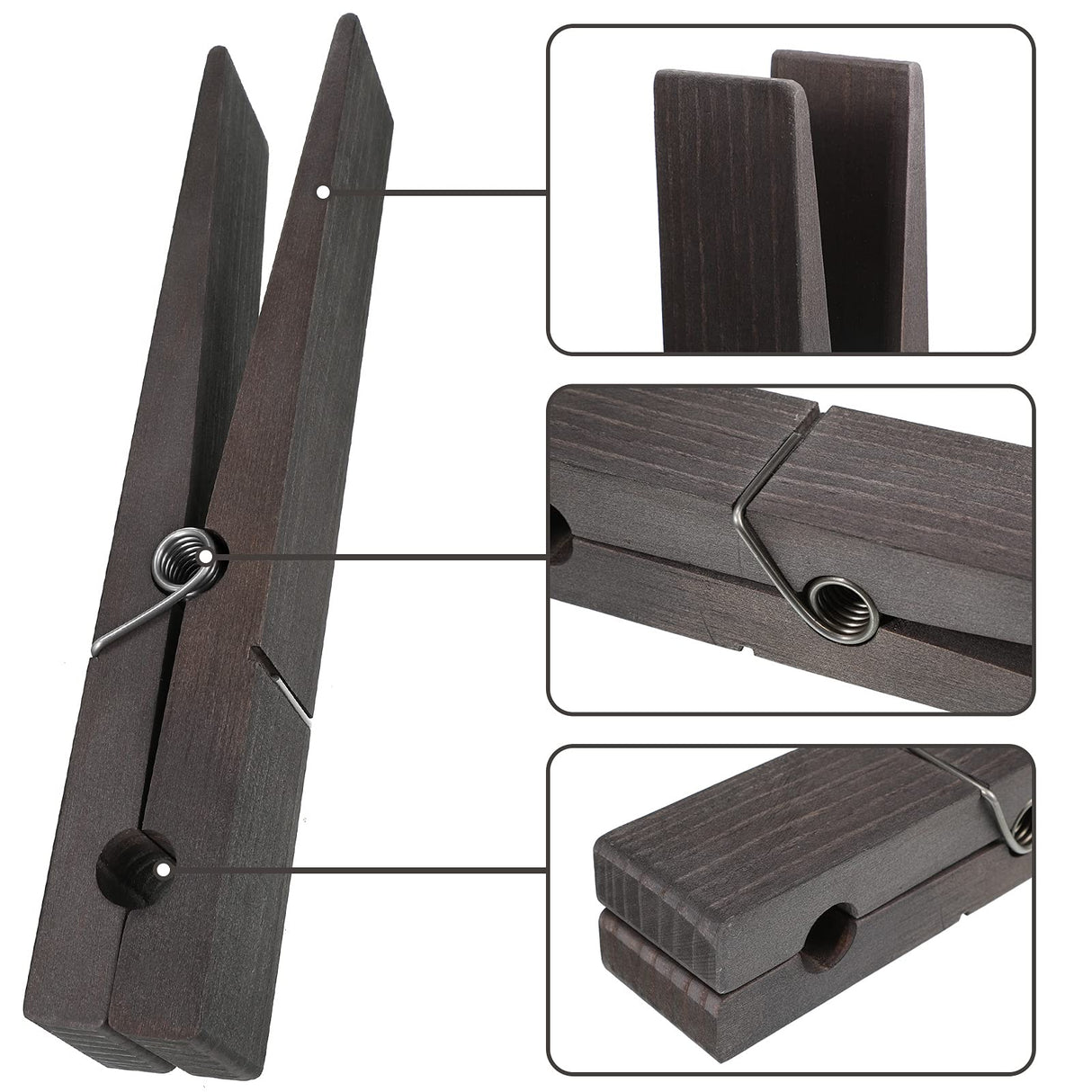 2 Pieces 12 Inch Jumbo Clothespin Wooden Clothespin Towel Holder Giant Wooden Clothes Pins Large Wooden Clothes Clips with Spring (Dark Color) Blulu