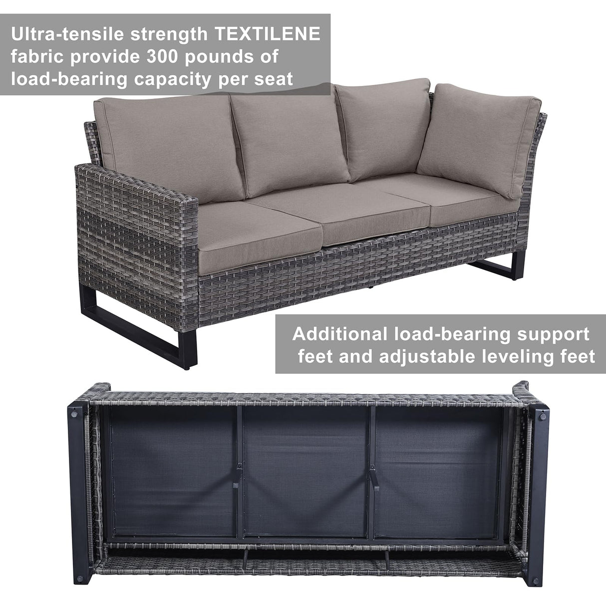 Belord Outdoor Sectional Furniture with Swivel Rocker Chair, 10 Pieces Wicker Patio Furniture Sets with Ottoman L Shaped Sofa Coffee Table Grey Cushion Belord