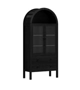71'' Tall Arched Cabinet - Wood Kitchen Pantry, Farmhouse Arch Display Bookcase Hutch with 2 Large Drawers & Adjustable Shelves, Versatile Storage Furniture for Living Room Dining Room Bathroom, Black MECHYIN