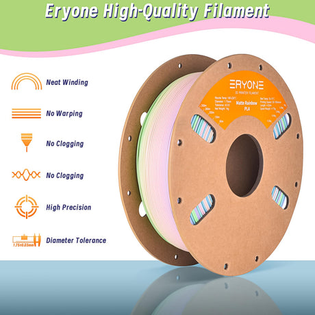 ERYONE Matte Rainbow 3D Printer PLA Filament 1.75 +/- 0.03mm, Matte Muticolor Filament PLA 1KG(2.2LBS) Spool, Matte Watercolor Rainbow ERYONE