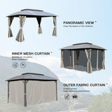 Domi Gazebo 10x14FT, Outdoor Gazebo with Double Roofs, Privacy Curtains, Mosquito Nettings, Heavy Duty Metal Frame Party Tent Canopy for Patio, Backyard, Deck, Lawn, Grey domi outdoor living