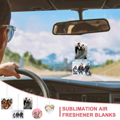 120 Pieces Sublimation Air Freshener Blanks DIY Air Freshener Sheets Blank Car Pressed Air Freshener Felt Polyester Laser Cut Blanks for Car Travel Heat Press Ornaments with Elastic Cord, 5 Styles