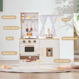 INFANS Kid Kitchen Playset, Toddler Wooden Pretend Cooking Set with Stove, Sink, Microwave, Storage Cabinet, Play Kitchen Toy Set for Children Boys Girls INFANS