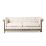 KEVINSPACE 78.75" Chesterfield Sofa Couch Morden Tufted Upholstery Couch for Living Room, Mid-Century Classic 3 Seat Couches Sofa with Wooden Legs & Rolled Arm Bedroom Office Apartment Beige KEVINSPACE