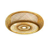 16"Woven Wicker Boho Light Fixtures Ceiling Mount, Hand-Woven Shade Flush Mount Ceiling Light, Farmhouse Rattan Ceiling Light Drum Shade, Flush Mount Chandelier for Bedrooom Nursery Restaurant OUKANING
