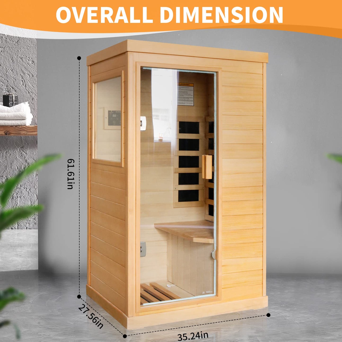 ToTibuy Far Infrared Home Sauna Low-EMF 800W Canadian Hemlock Indoor Sauna with Control Panel, Bluetooth,35.2 * 27.6 * 61.6Inch