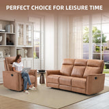 Manual Recliner Sofa Furniture Set for Living Room, Included Leathaire Nursing Chairs Swivel Glider Recliners, Wall-Hugger 3 Seat Reclining Loveseat, Modern 3-Seater Reclining Sofa Couch, Brown, 1+3 INZOY
