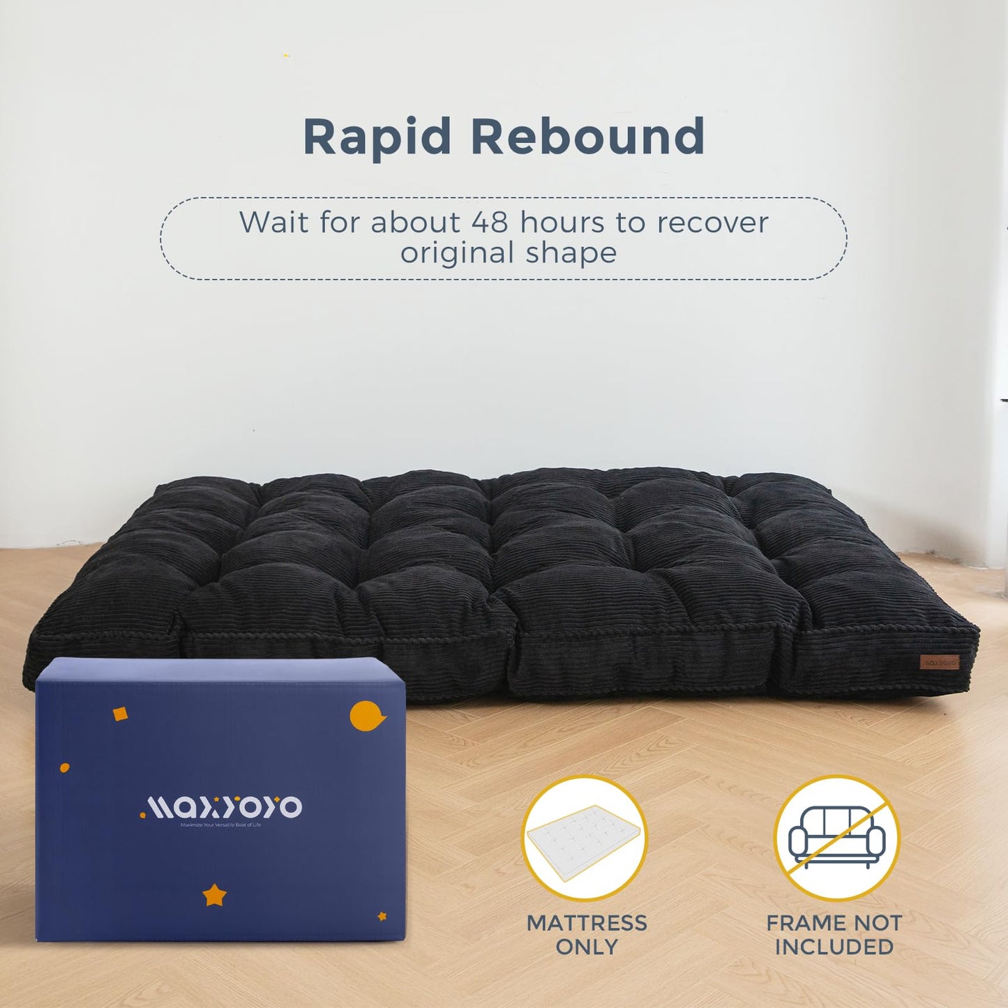 MAXYOYO 6" Futon Mattress Queen Size, Tufted Futons Sofa Couch Bed with Twisted Rope Design Edging, Thick Corded Fabric Floor Mattress for Adults, Shredded Foam Filling (Frame Not Included),  - WoodArtSupply