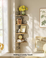 Alsonerbay Wall Mount Corner Shelves 4 Tier Floating Corner Storage Wood Shelves Decorative Rustic Radial Shelf in Cat Shape Carbonized Black Alsonerbay