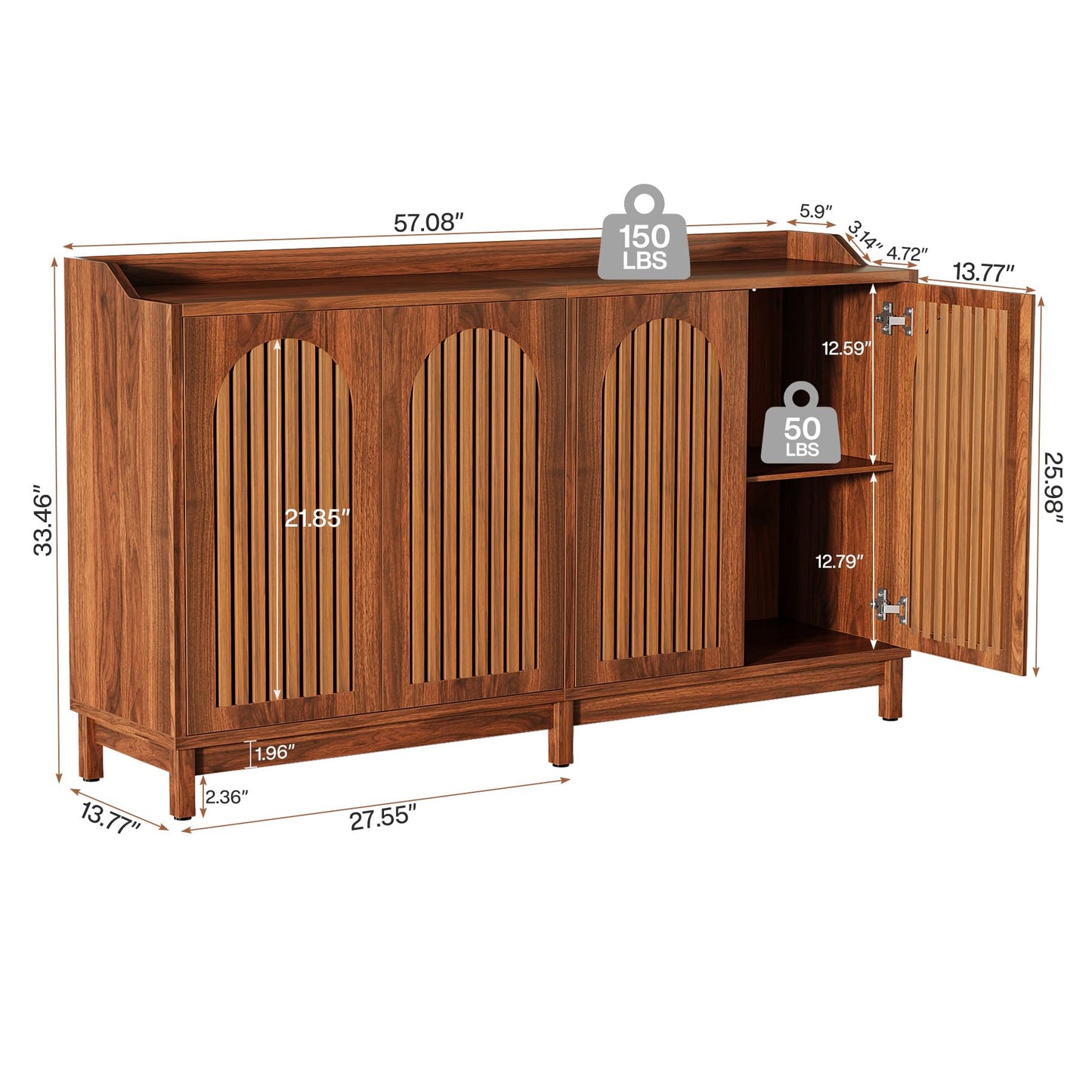 Tribesigns Sideboard Buffet Cabinet, 57" Farmhouse Storage Cabinet with Shutter Doors and Adjustable Shelf, Freestanding Storage Cabinet for Dining Room, Living Room, Kitchen - WoodArtSupply