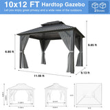 Airwire 10x12 FT Gazebo Hardtop Gazebo Aluminum Pergola with Aluminum Frame, Double Galvanized Steel Roof, Curtains and Netting Included Outdoor Gazebos Canopy for Patio, Backyard, Deck, Lawn,Grey AirWire