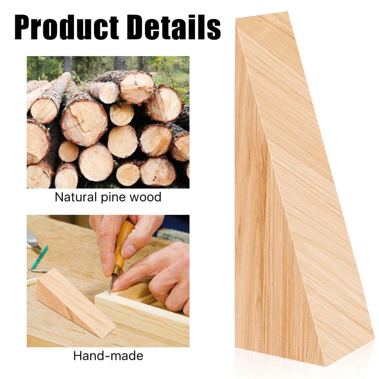 Akamino 10 Pack Wooden Door Stoppers,Non-Slip Soild Wood Door Wedges for Bottom of Door,Triangle Wood Block Security Door Stopper for Home Office Chair Caning - 4.8 x1.5x1.5 Inch Akamino