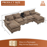 ONEMMLION U Shaped Cloud Couch Sectional Sofa, 124" Comfy Fluffy Chenille Brown Sectional Couches for Living Room with Double Chaise Lounge, Modern Modular Sofa with Central Console USB Port ONEMMLION