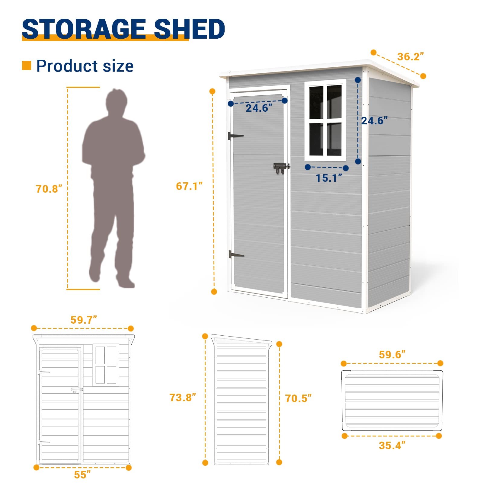 UDPATIO Outdoor Resin Storage Shed 5x3 FT, Plastic Garden Shed for Bike, Garbage Can, Tool, Outside Sheds & Outdoor Storage Storage Box with Lockable Door for Backyard, Patio, Lawn, Grey & Wh - WoodArtSupply