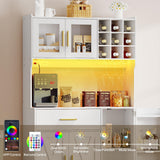 HOOBRO Pantry Cabinet with LED Lights and Charging Station, Kitchen Pantry Cabinet, 71" Tall Farmhouse Pantry with Microwave Shelf, Door Shelves, Wine Rack and Glass Holder, White WT10UDPC01 HOOBRO