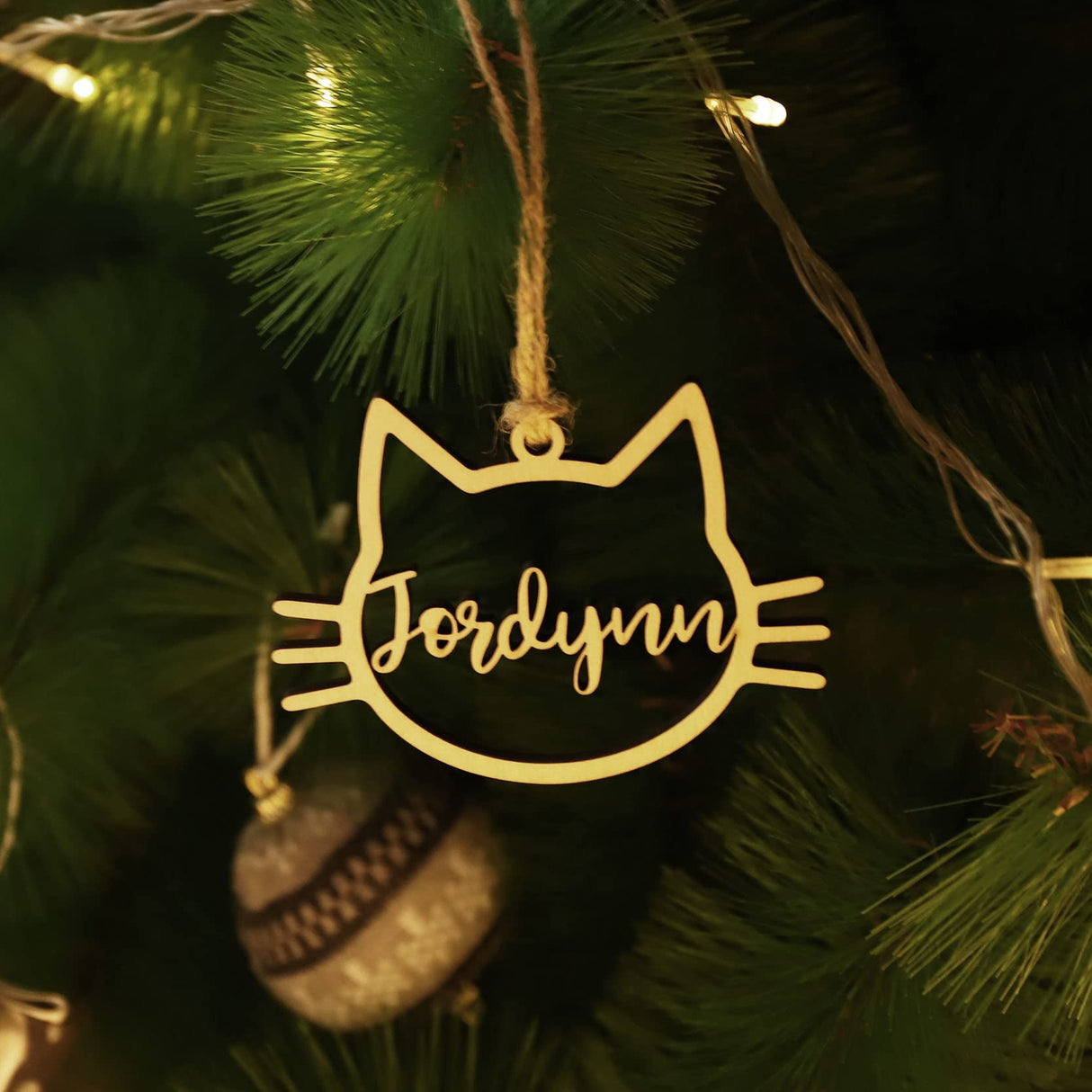 Personalized Cat Face Wood Ornament, Wooden Christmas Ornament souleather
