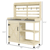 Outsunny Outdoor Wooden Potting Bench Table, Garden Workstation with Storage Cabinet, Storage Shelves for Backyard, Patio, Balcony, Natural Outsunny