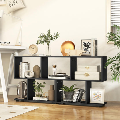 Tangkula Geometric 2-Tier Bookshelf - Stylish Open Storage Shelf for Home and Office - WoodArtSupply