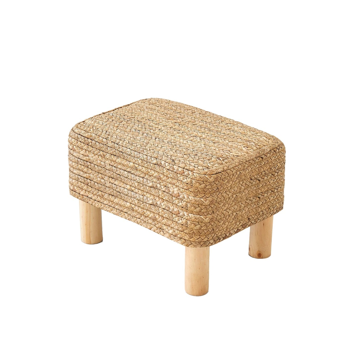 ALeesing Ottoman Foot Stool Rectangular Footrest Natural Seagrass Footstool with Wooden Legs Hand Weave Multifunctional Modern Dressing Stool, Sofa Side Table for Bedroom for Living Room (Nature)