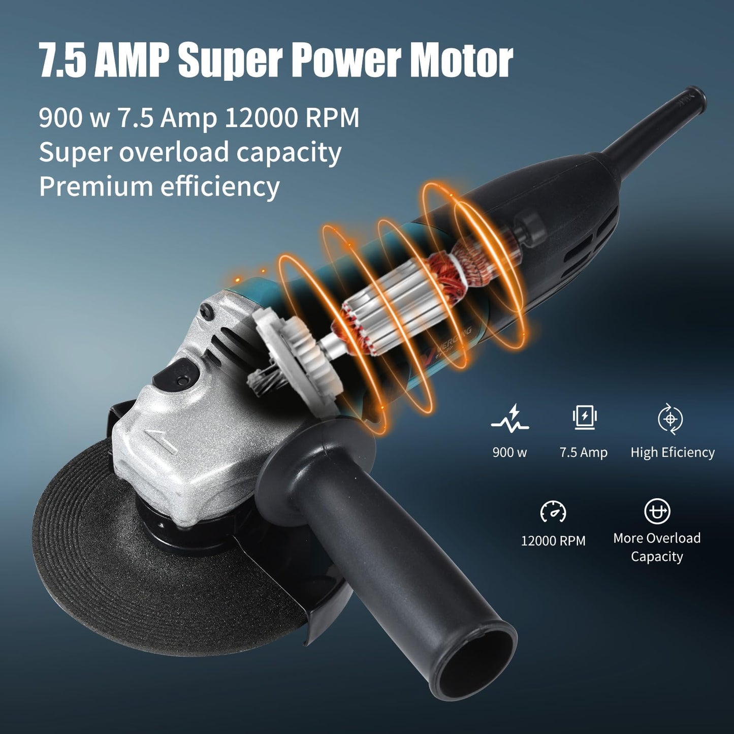 Angle Grinder Grinder Tool, Variable Speed Angle Grinder 4 1/2 Cut off Tool, Metal Cutter Grinder Tool with Grinding and Buffer Polishing Capabilities, 7.5Amp, Non-Slip Handle, and Auxiliary  - WoodArtSupply