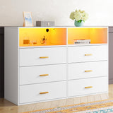 EnHomee Dresser, Dresser for Bedroom, White Dresser with LED, Wood Dressers & Chests of Drawers, 6 Drawers Dresser for Bedroom, Dresser Wood, Large Dressers Bedroom Furniture EnHomee