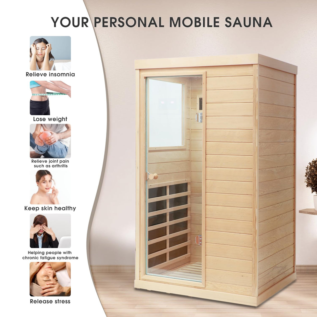 LTCCDSS Infrared Sauna, 1 Person Far Infrared Sauna for Home, with 1050W Indoor Sauna, Low EMF Heaters, 2 Bluetooth Speakers, 1 LED Reading Lamp Hemlock Wood Sauna Room Left Door LTCCDSS