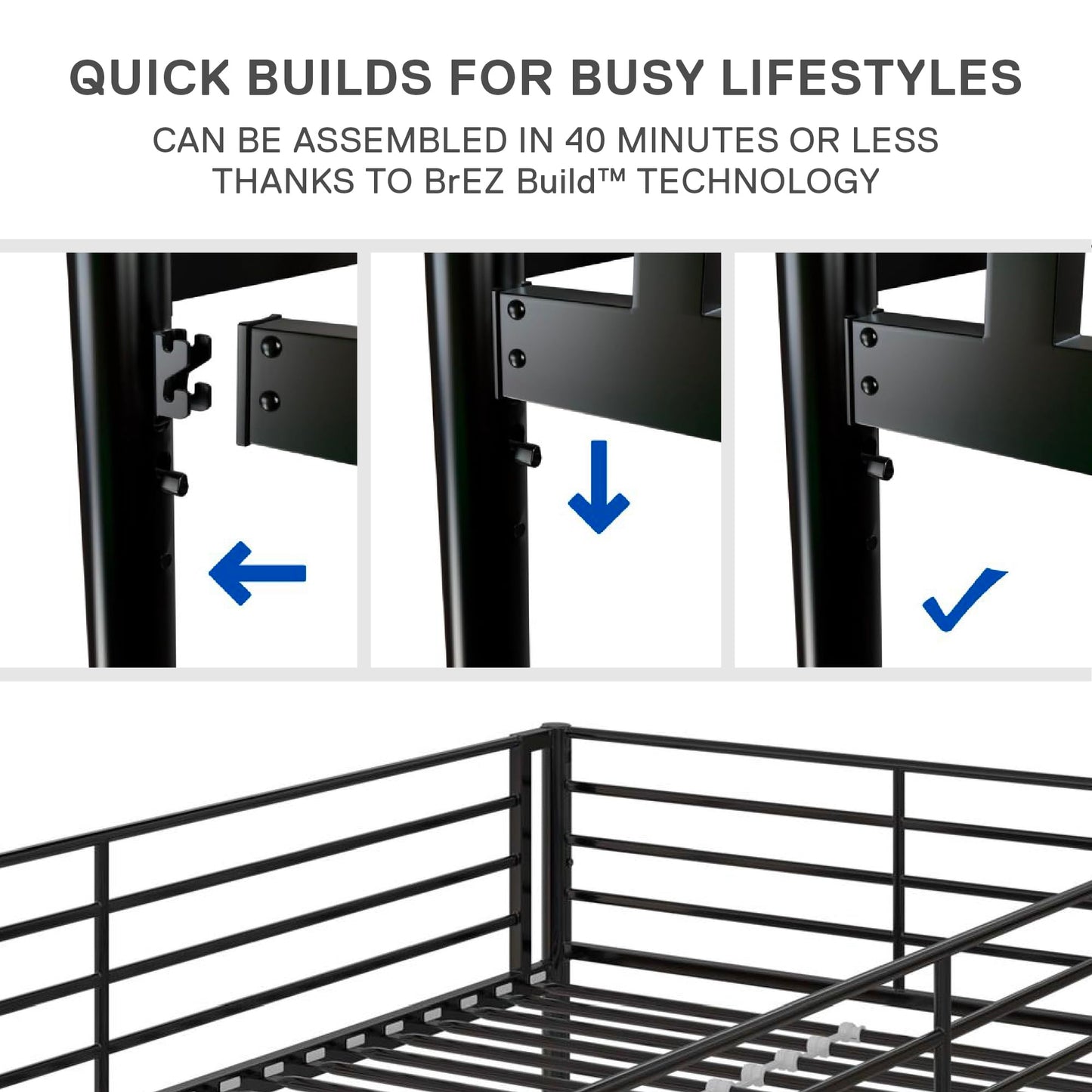 DHP Daven Quick-Assembly Twin-Over-Full Metal Bunk Bed with Ladder and Guardrails, Black - WoodArtSupply