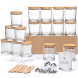 VITEVER 16 Pack, 10 OZ Thick Glass Candle Jars with Bamboo Lids and Candle Wick Kit - Bulk Clear Empty Glass Candle Jars for Making Candles - Spice, Powder Containers VITEVER