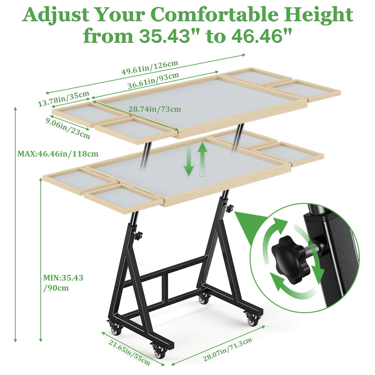 POKIPO 1500 Piece Jigsaw Puzzle Table with Legs, 36.61"x28.74" Adjustable Puzzle Table, 4 Hanging Trays, Puzzle Board with Wheels and PVC Cover for Adults and Families POKIPO