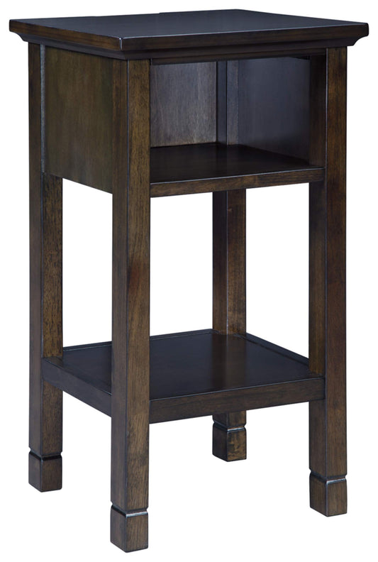 Signature Design by Ashley Marnville Modern Rustic Wood Accent Table With USB Hook Up, Dark Brown - WoodArtSupply