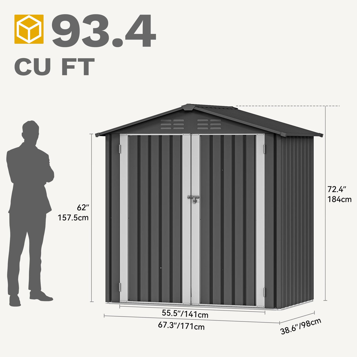 DWVO 6x4ft Small Tool Storage Shed, Lockable Doors, and Sloped Roof, Oversized Steel Outdoor Storage Shed for Garden, Patio, Garage, Backyard, Lawn - Dark Gray DWVO