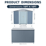 10x10FT Outdoor Metal Storage Shed, Lockable Weatherproof Garden Shed for Tools & Equipment, Durable Galvanized Steel with Sloping Roof & Ventilation, Ideal for Backyard, Patio & Garage Storage, Grey BouPower