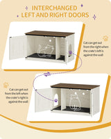 Hzuaneri Cat Litter Box Enclosure with Cushion, Hidden Litter Box Furniture with Removable Dividers, Reversible Entrance Left or Right Side,Cat House, Rustic White and Brown CB84714X Hzuaneri
