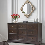 LOUVIXA Farmhouse Dresser 9 Drawer, Bedroom Chest of Drawers, Dressers with 9 Drawers, Wooden Dressers for Bedroom, Living Room, Tv Stand, Entryway (Brown-9 Drawers) LOUVIXA