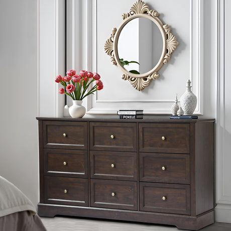 LOUVIXA Farmhouse Dresser 9 Drawer, Bedroom Chest of Drawers, Dressers with 9 Drawers, Wooden Dressers for Bedroom, Living Room, Tv Stand, Entryway (Brown-9 Drawers) LOUVIXA