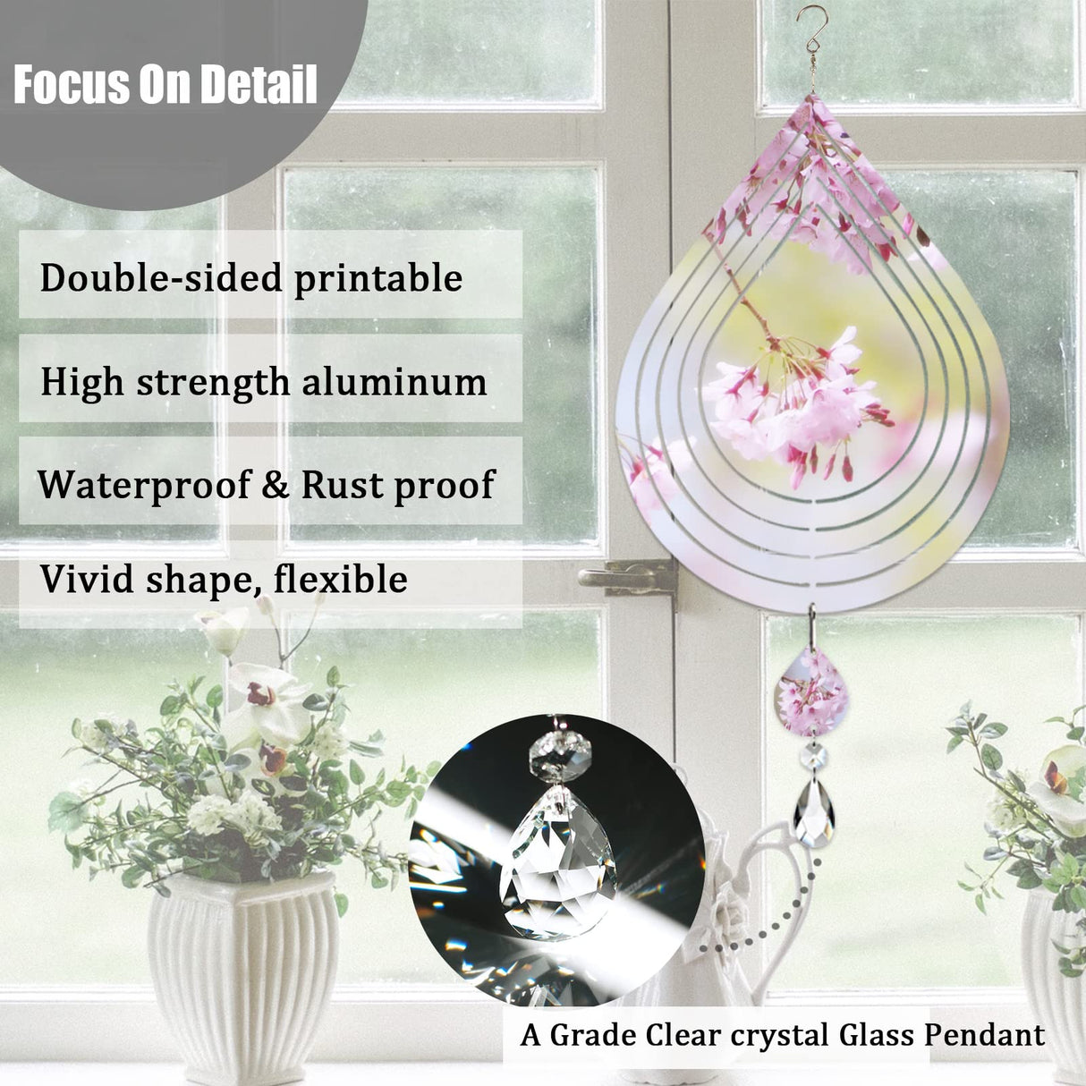 4Pack 8inch Sublimation Wind Spinner Blanks 3D Aluminum Metal Wind Sculpture Kinetic Spinners for Yard and Garden Indoor Art Ornaments Hanging Decoration (Water Drop) WindMage