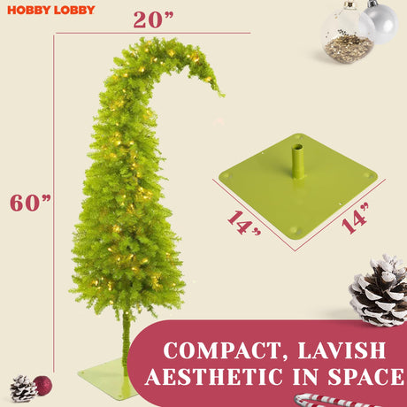 5 Ft Prelit Christmas Tree with Stand – Artificial Lighted Christmas Tree for Indoor Use – Whimsical Plastic Trees w/Metal Base & LED Lights - Holiday Decor for Living Room, Tabletop Hobby Lobby