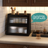 viewcare Black Bread Box, Double Layer Large Bread Box for Kitchen Counter, Bamboo Bread Storage Container with Wavy Acrylic Transparent Door viewcare