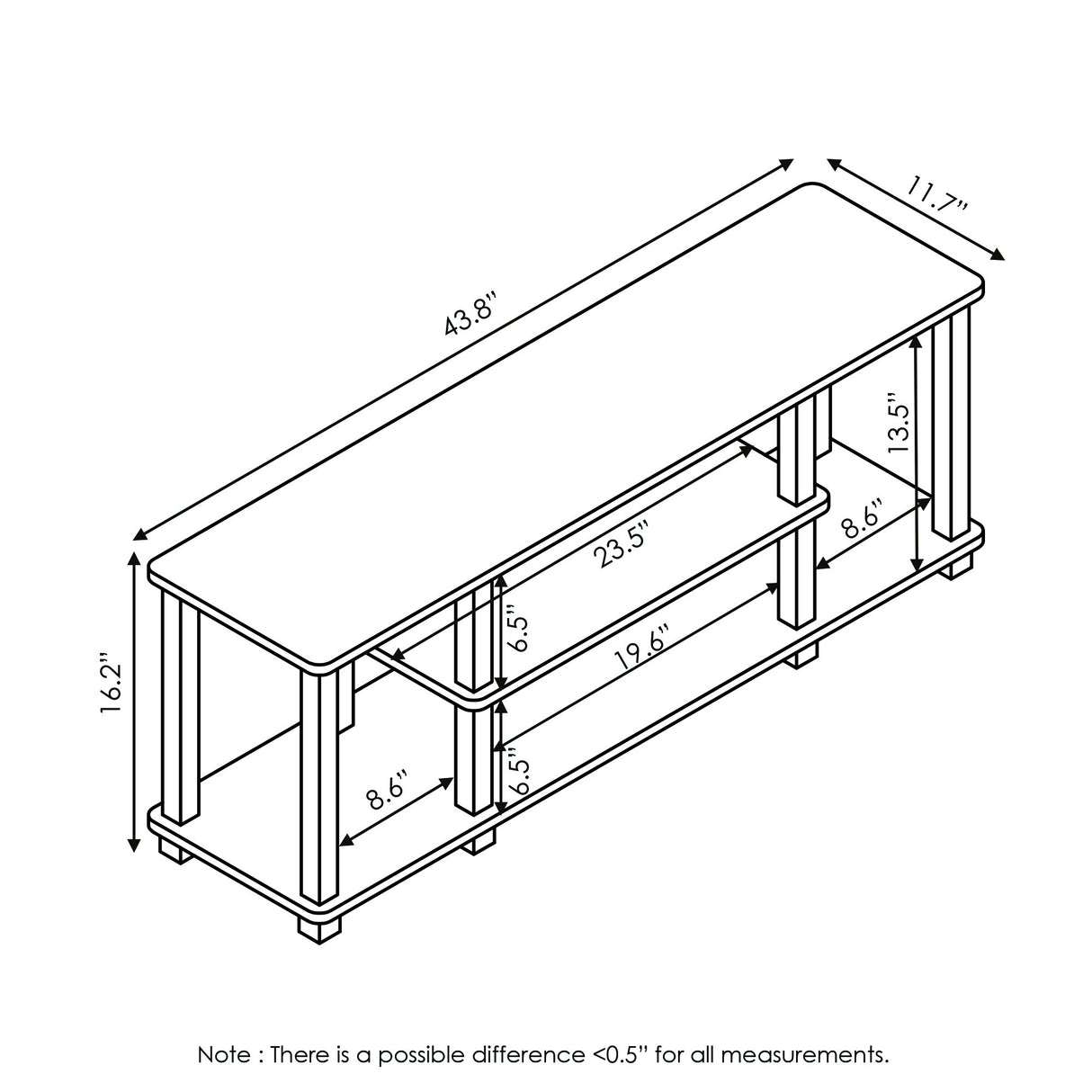 Furinno ‎20 Pounds Turn-N-Tube No Tools 3D 3-Tier Entertainment TV Stand up to 50 inch TV, Square Tubes, Americano/Black Furinno