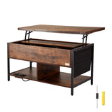 VEVOR 4-in-1 Lift Top Coffee Table with USB/Power Outlet/LED Light, Multi-Function Convertible Coffee Table with Storage and Hidden Compartment, Converts to Dining Table for Living Room, Home Office VEVOR