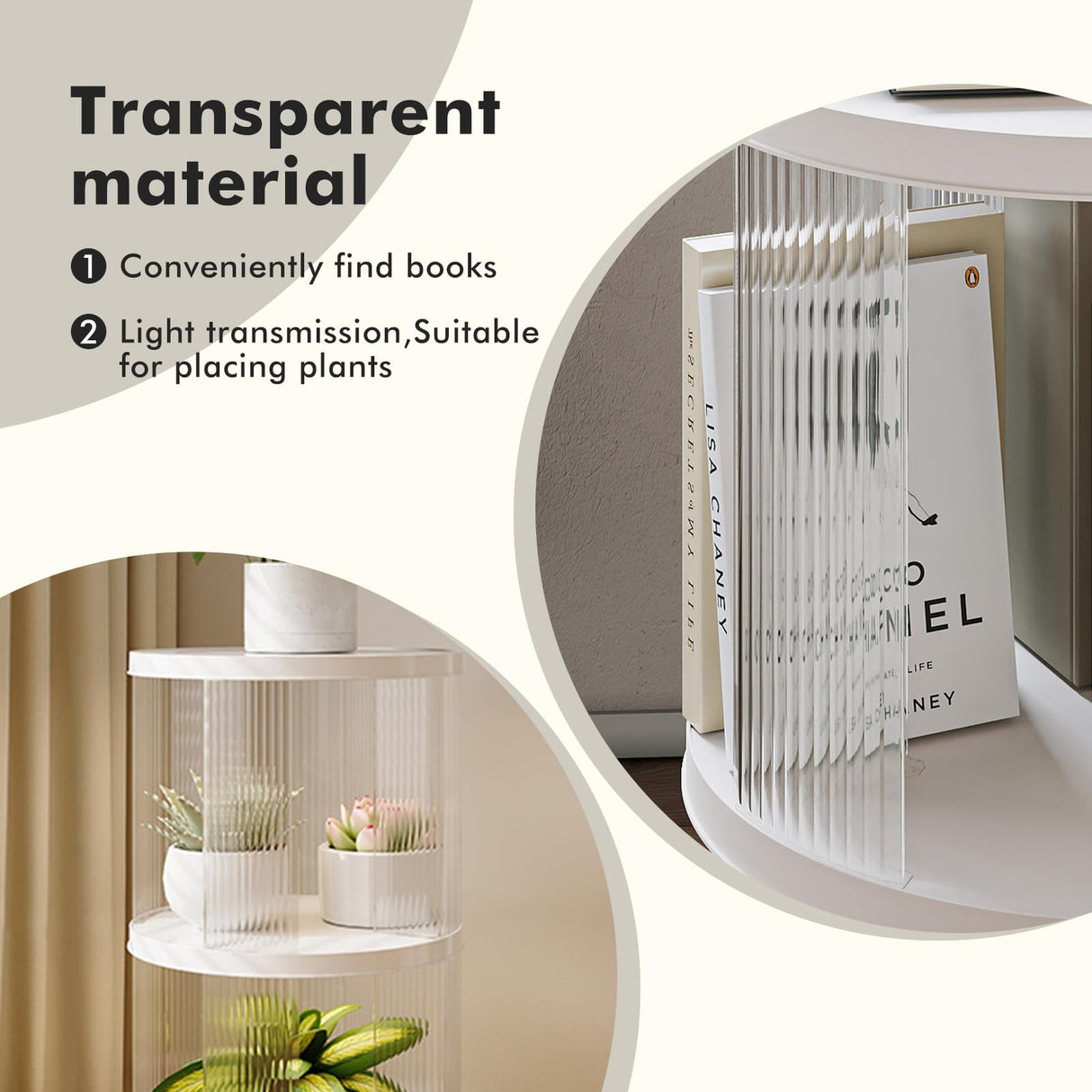 Zream 2 Tier Rotating Bookshelf, Revolving Bookcase 360 Display Spinning Bookshelf Tower, Small Corner Bookshelf for Small Space, Narrow Book Shelf Organizer for Playroom, Bedroom, Living Room Zream