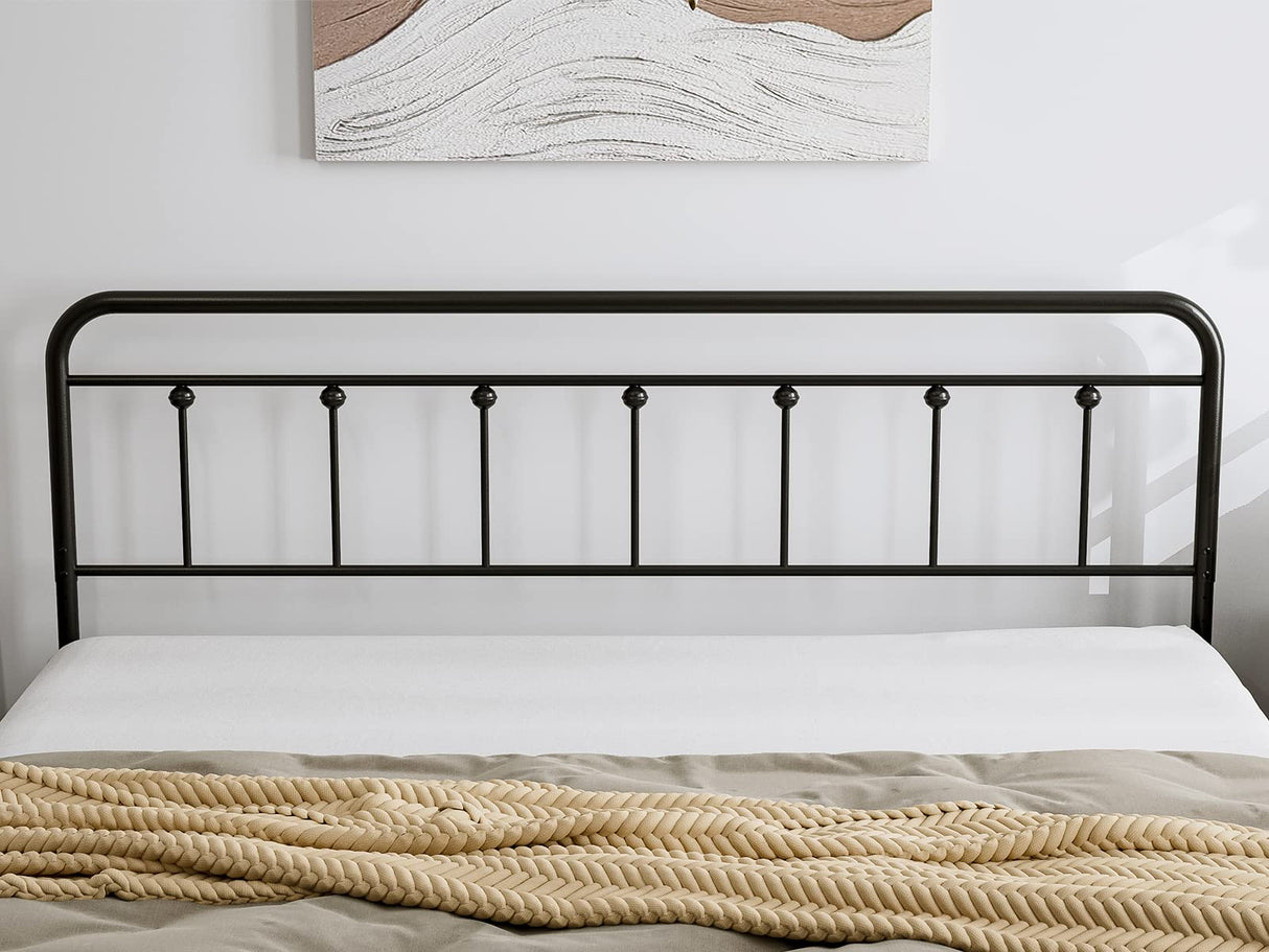 IKIFLY Metal King Size Headboard, Adjustable Height, Farmhouse Victorian Style, Easy Assembly, Steel Headboard Only for Bedroom, Black IKIFLY