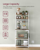 VASAGLE Hutch Bakers Rack with Power Outlet, 14 Hooks Microwave Stand, Adjustable Coffee Bar with Metal Wire Panel, Kitchen Storage Shelf, 15.7 x 23.6 x 66.9 Inches, Rustic Walnut and White UKKS037W41 VASAGLE