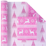 EWES Pink Christmas Wrapping Paper Rolls Set,Aesthetic Elegant Gift Wrap,Cute Pattern with Reindeer,Snowflake,Christmas Tree,Reversible, Total 28.5sq.ft EWES