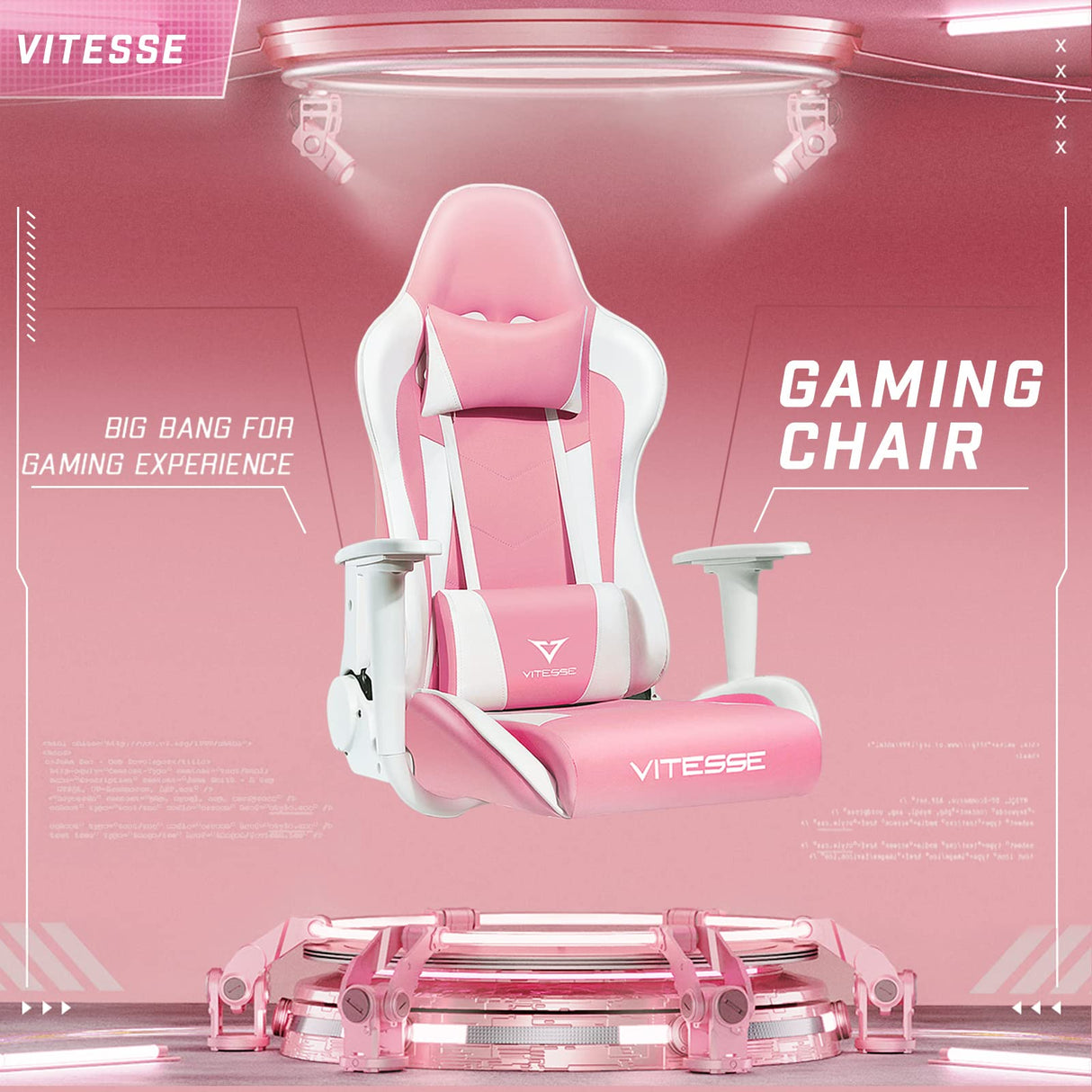 PUKAMI Pink Cute Kawaii Gaming Chair for Girl Ergonomic Desk Racing Office Adjustable High Back Game Swivel Leather Chair with Lumbar Support and Headrest WoodArtSupply