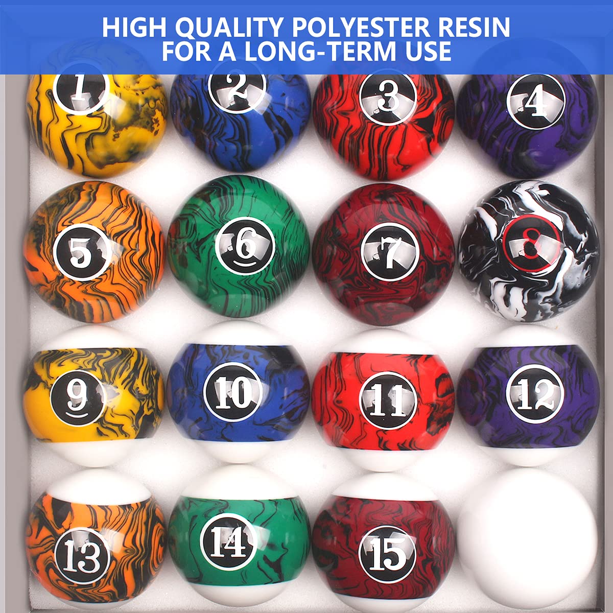 VSSAL Billiard Balls Set Pool Table Balls Marble-Swirl Style 16 Ball Set VSSAL
