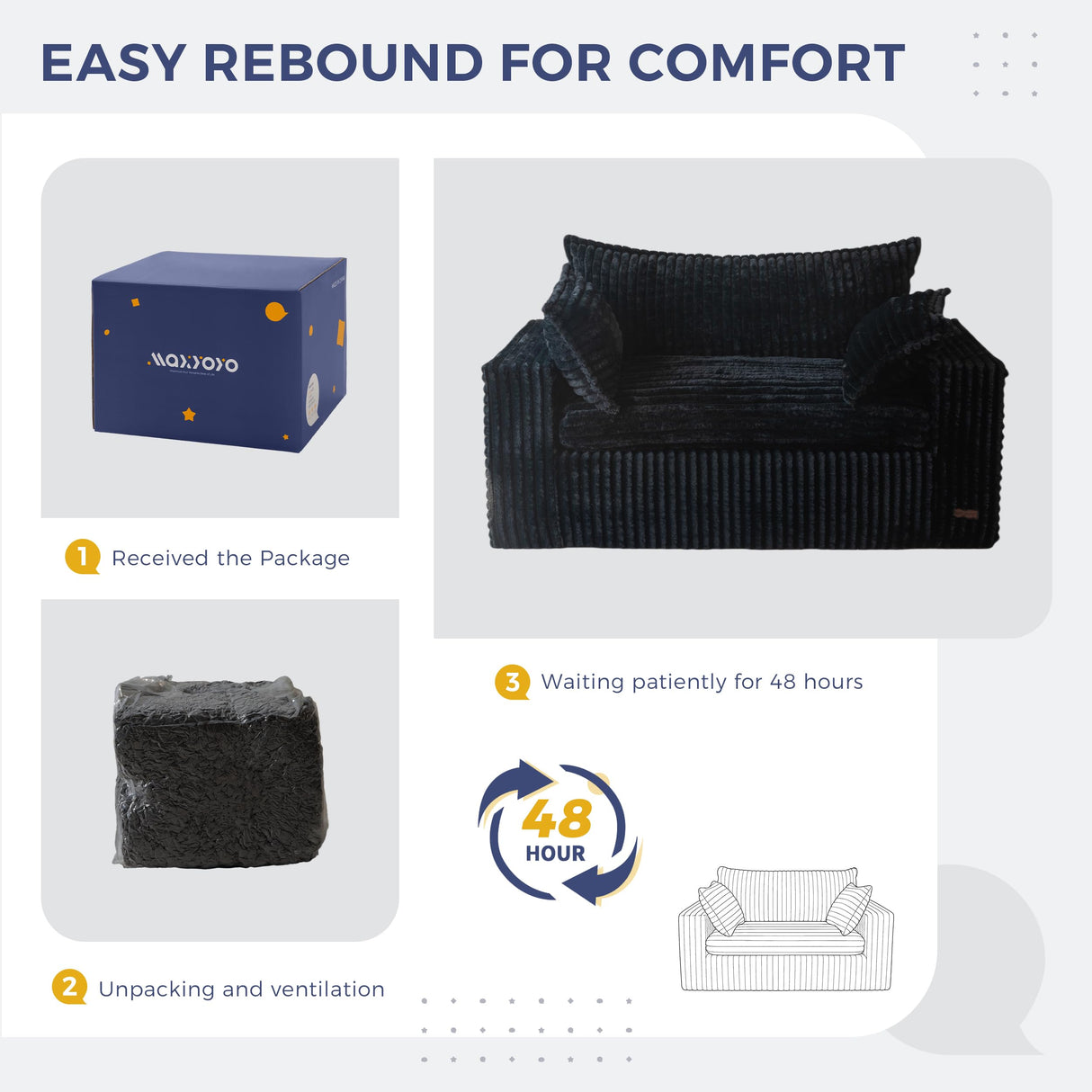 MAXYOYO Bean Bag Chair for Living Room, Upholstered Loveseat Sofa Couch with Deep Seating, Wide Armrests Boneless Couch Sofa in a Box for Bedroom Office Apartment, No Assembly, Black MAXYOYO