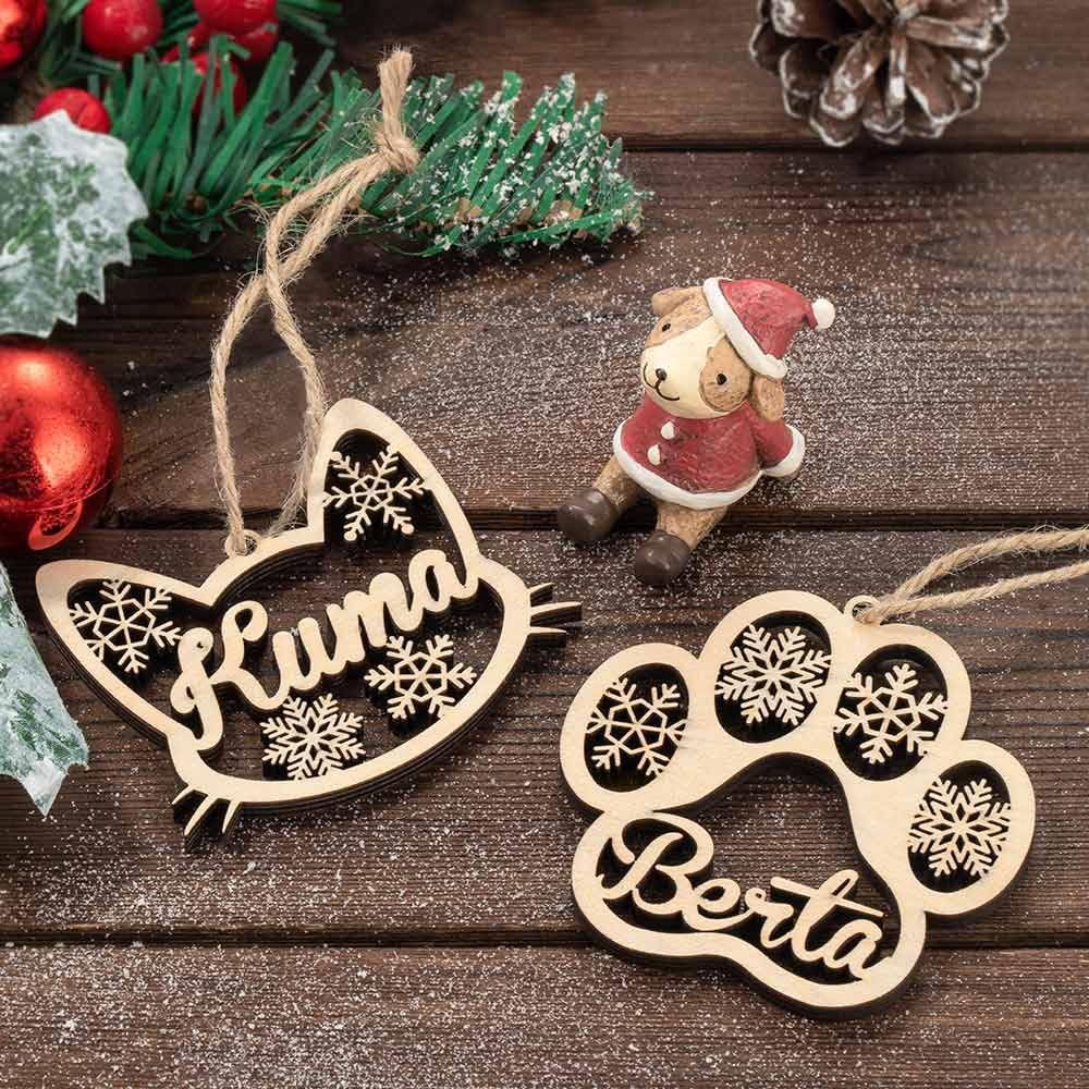 Personalized Dog Cat Paw Ornaments Christmas 2023 Wooden Custom Dogs Cat Pet Name Ornaments Christmas Tree Decoration Gifts for Family ipetlive