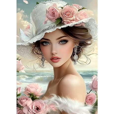 MXJSUA Beautiful Woman Diamond Painting Kits for Adults, 5D Diamond Art Kits for Beginners, DIY Full Round Drill Picture with Diamond for Home Wall Decor, 12x16 Inch MXJSUA