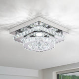 Crystal Ceiling Light Fixture LED Crystal Chandelier Kitchen Lights Ceiling Crystal Flush Mount Ceiling Light Small Bedroom Chandelier Modern Chandelier for Hallway Bathroom Entryway Chandelier Light DSLITING